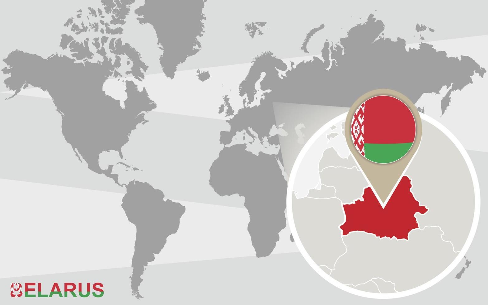 wereldkaart met vergroot wit-rusland vector