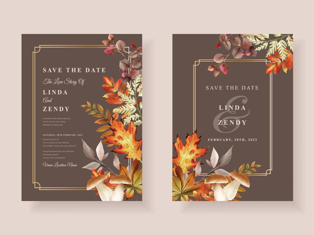 bruiloft uitnodigingskaart met herfst seizoen thema vector