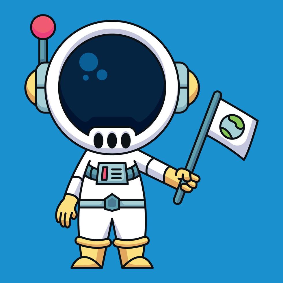 astronaut met vlag, schattige cartoon icoon illustratie vector