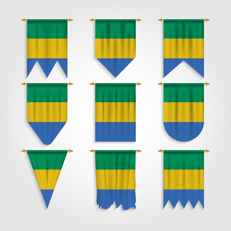 vlag van gabon in verschillende vormen vector