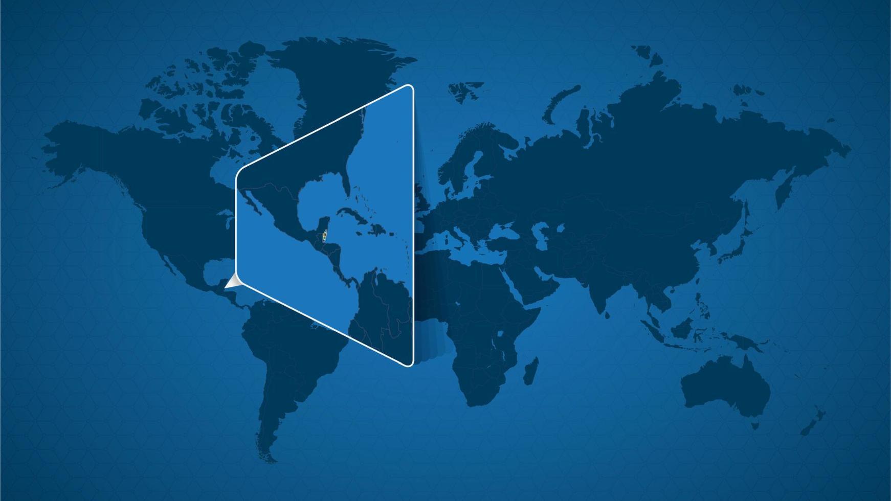 gedetailleerde wereldkaart met vastgezette vergrote kaart van belize en buurlanden. vector