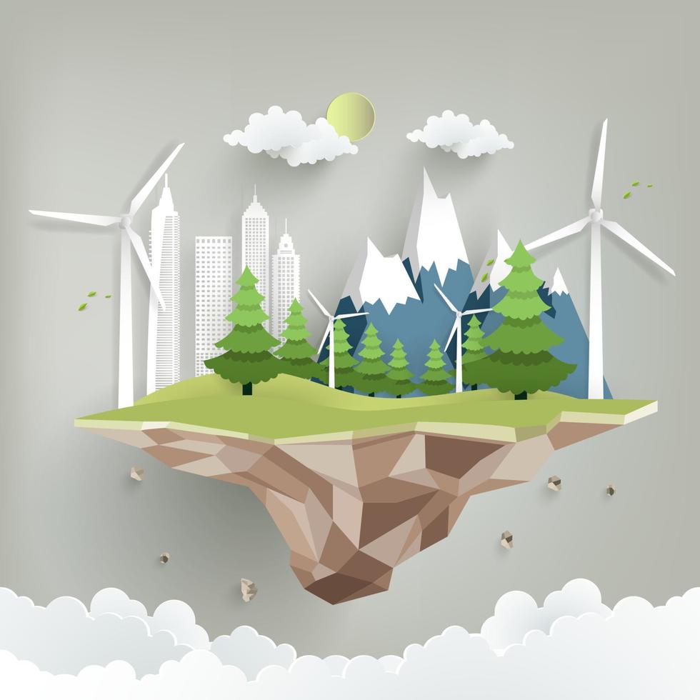 milieuvriendelijke energie met de natuur en gebouwen. vector