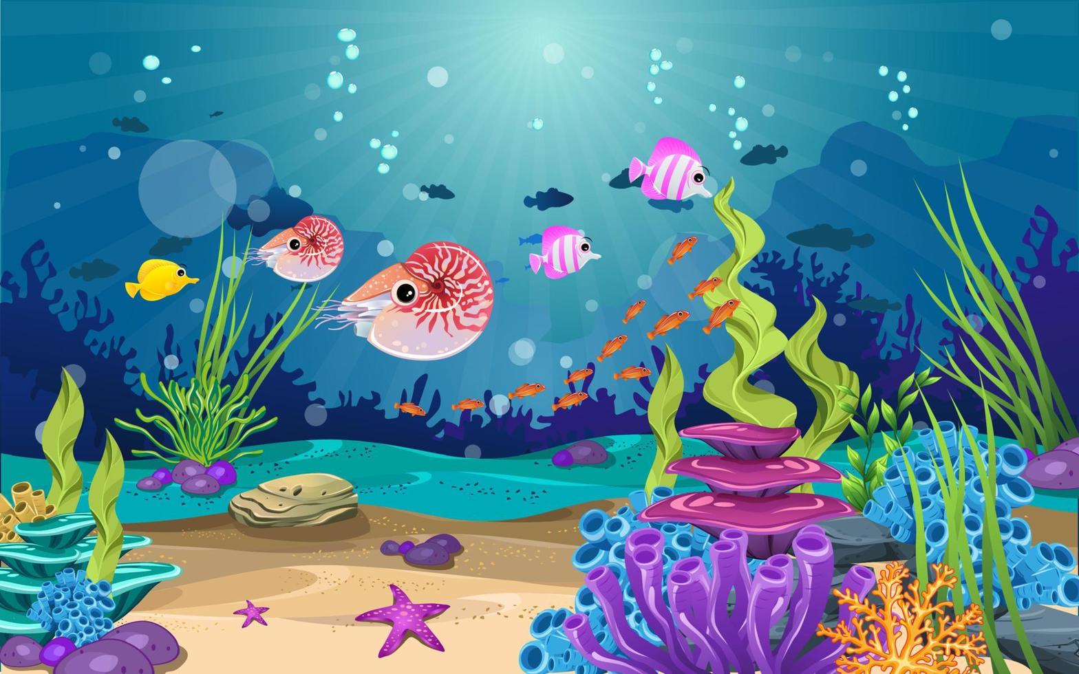 mariene habitats en de schoonheid van koraal. er zijn anemonen, vissen en riffen. vector