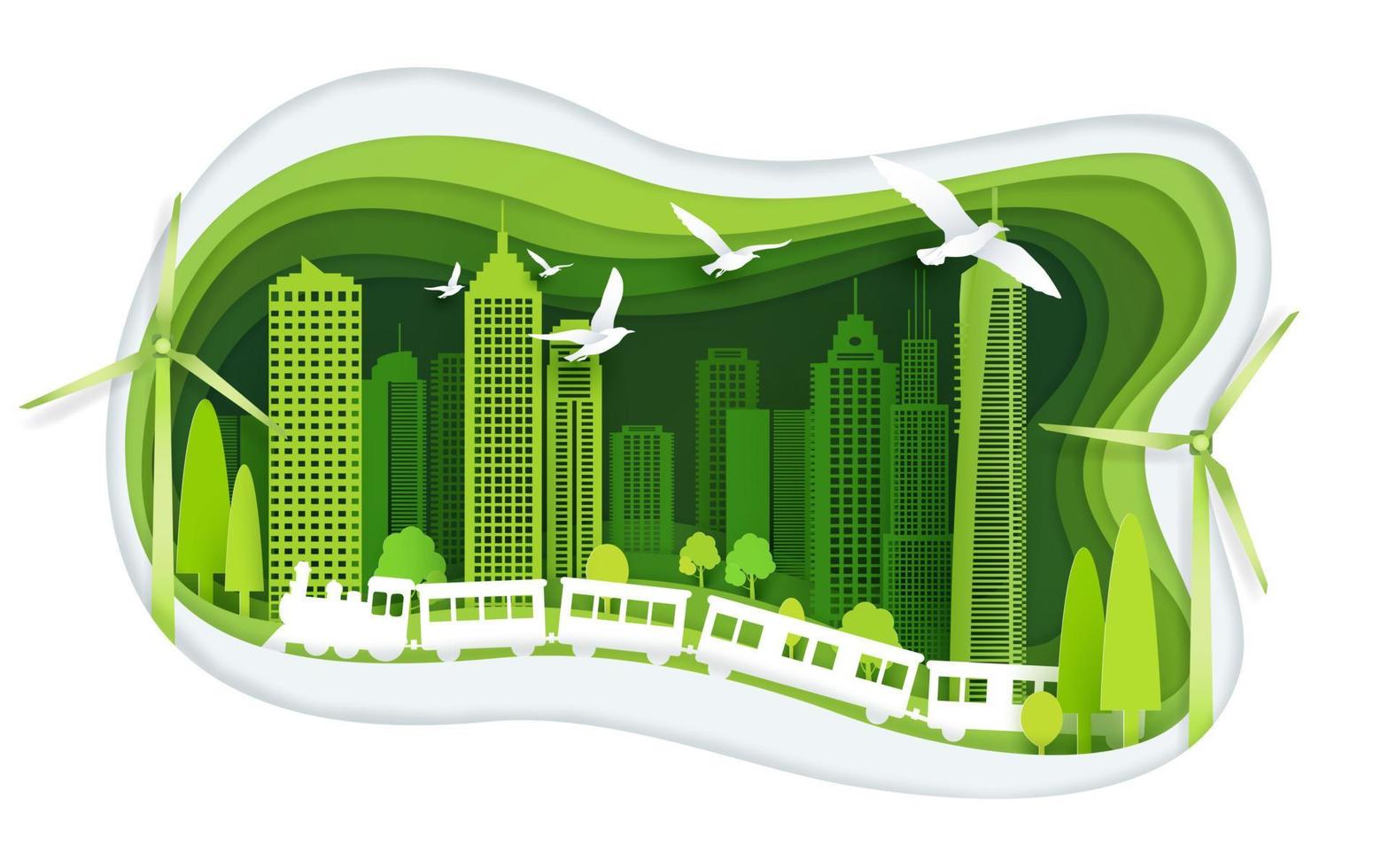 groene stad met gebouw en ecologie idee. papier kunst concept vector