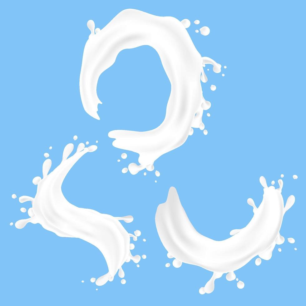 melk splash en blauwe achtergrond. illustratie van een drankje of eten. vector