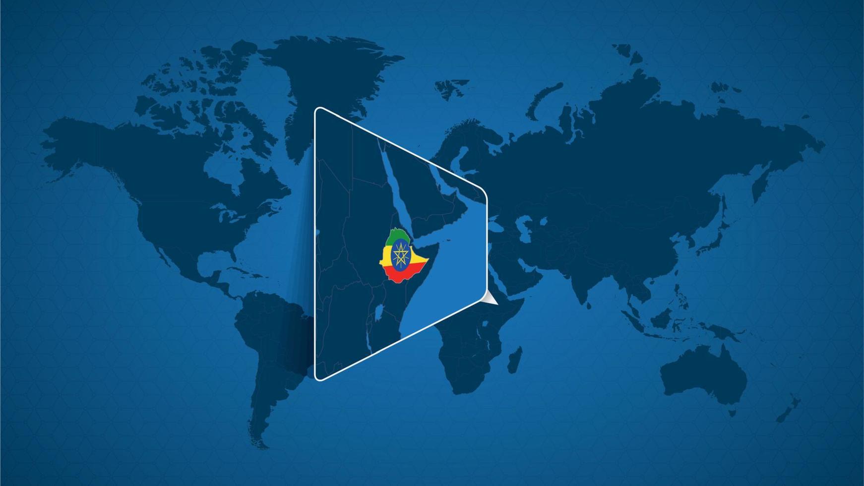 gedetailleerde wereldkaart met vastgezette vergrote kaart van ethiopië en de buurlanden. vector