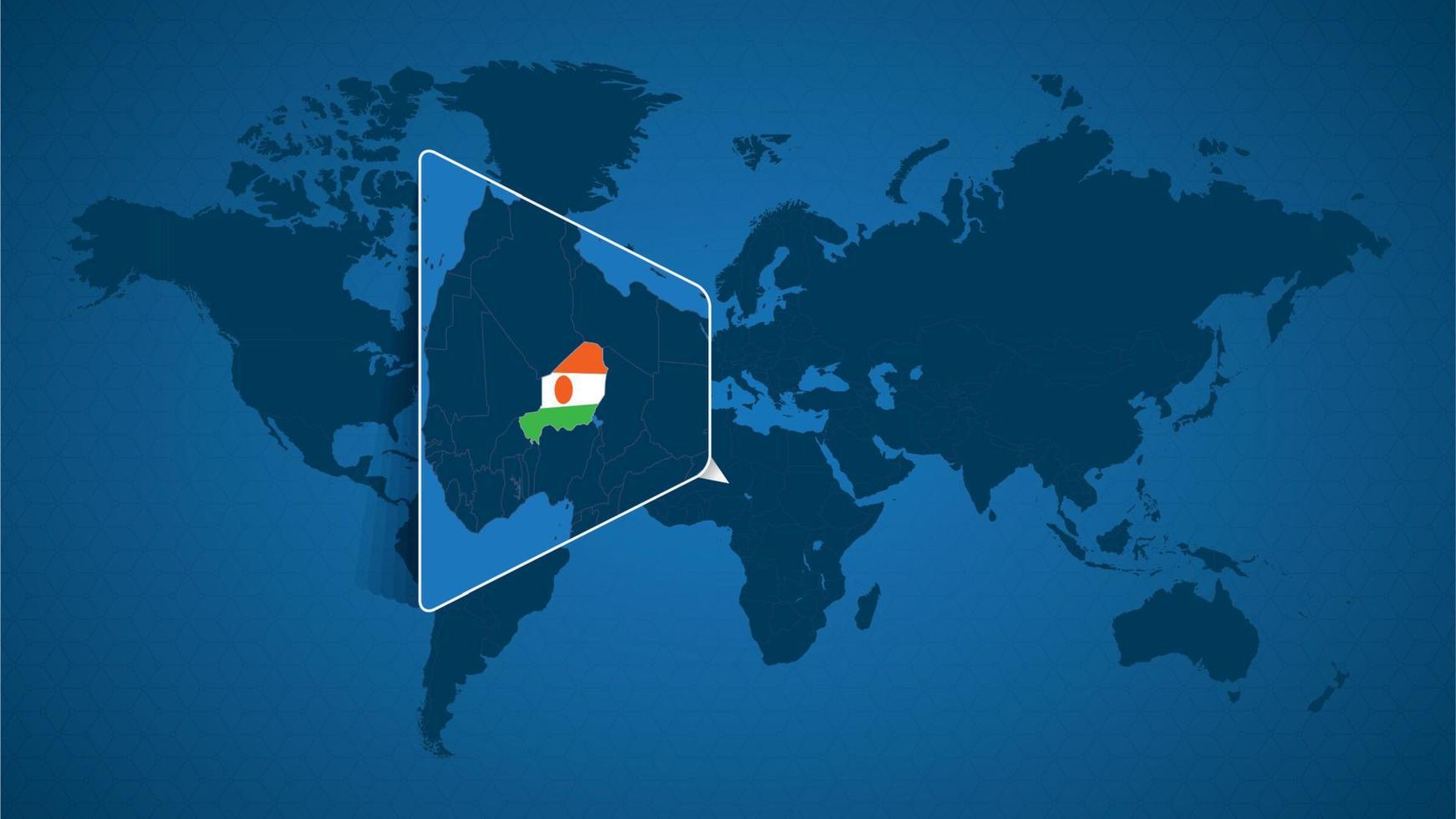 gedetailleerde wereldkaart met vastgezette vergrote kaart van niger en buurlanden. vector