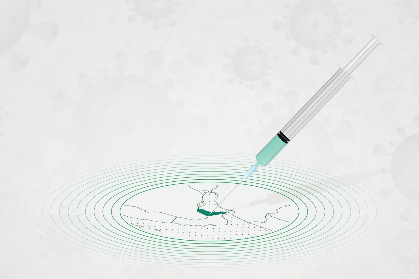 verenigde arabische emiraten vaccinatieconcept, vaccininjectie in kaart van verenigde arabische emiraten. vaccin en vaccinatie tegen coronavirus, covid-19. vector