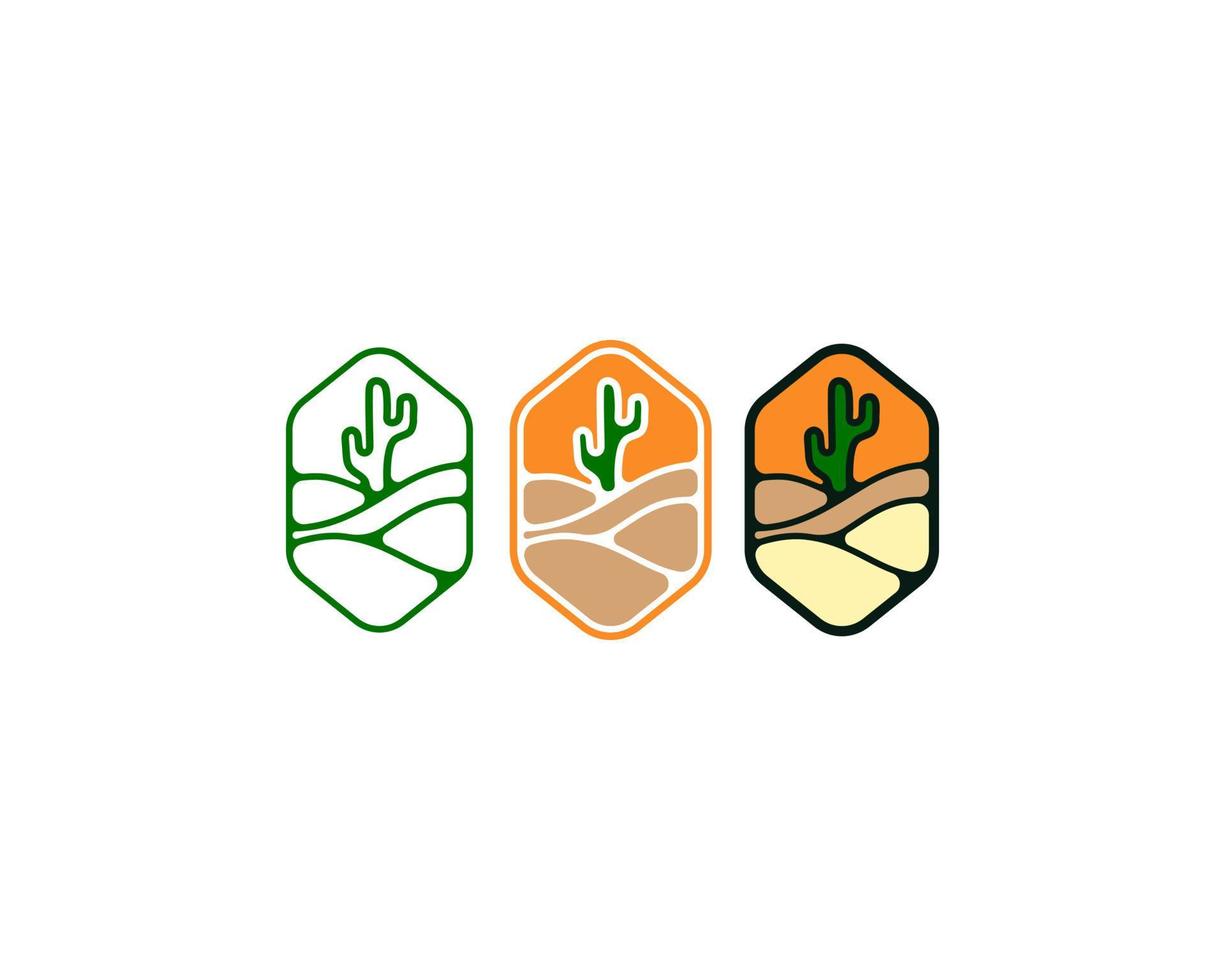 gebrandschilderd glas woestijn en cactus logo badge. schets Boheemse woestijncactus logo vector