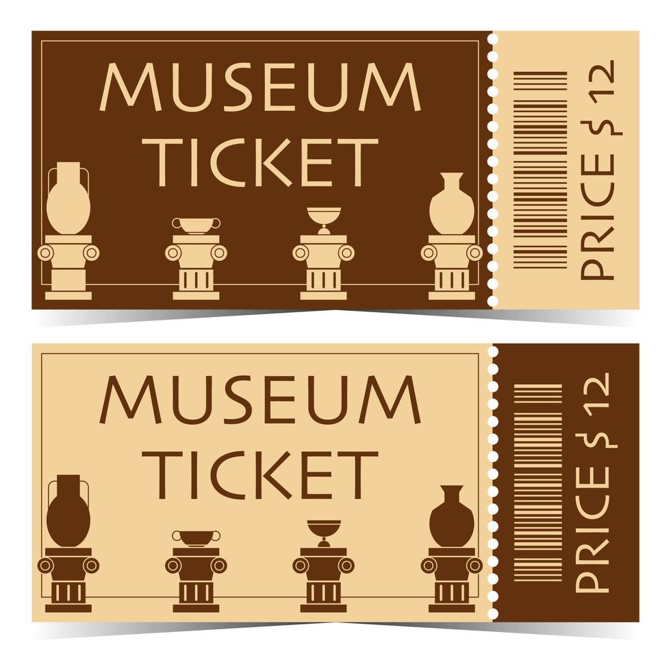 ticket voor toegang tot het historisch museum met exposities op het podium. platte vectorillustratie van afscheurbaar of afneembaar museumkaartje. museum toegangsbewijs patroon of blanco. vector