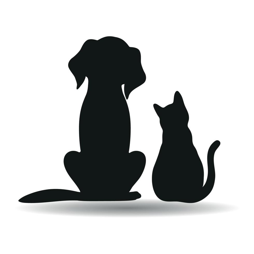 hond en kat silhouet met schaduw vector