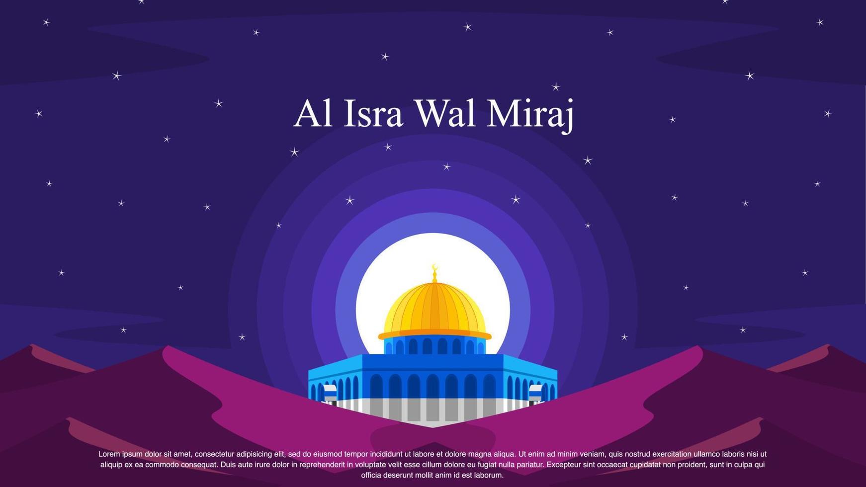 islamitisch achtergrondontwerp. al-isra wal mi'raj betekent de nachtreis van de profeet Mohammed. spandoek, poster, wenskaart. vectorillustratie. vector