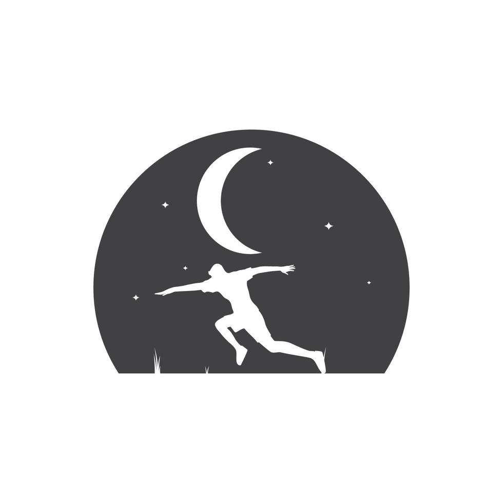 silhouet jonge man training rennen in de nacht logo ontwerp vector grafisch symbool pictogram illustratie creatief idee