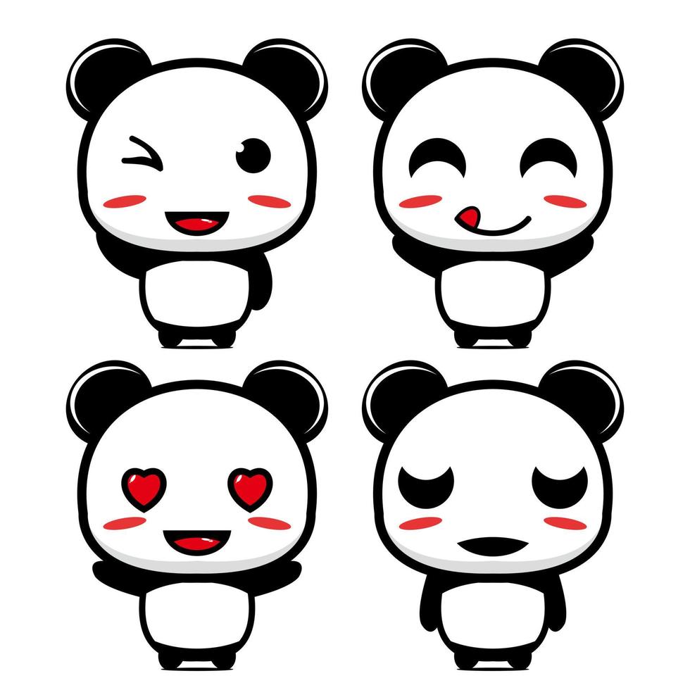 set collectie van schattige panda mascotte ontwerp. geïsoleerd op een witte achtergrond. schattig karakter mascotte logo idee bundel concept vector