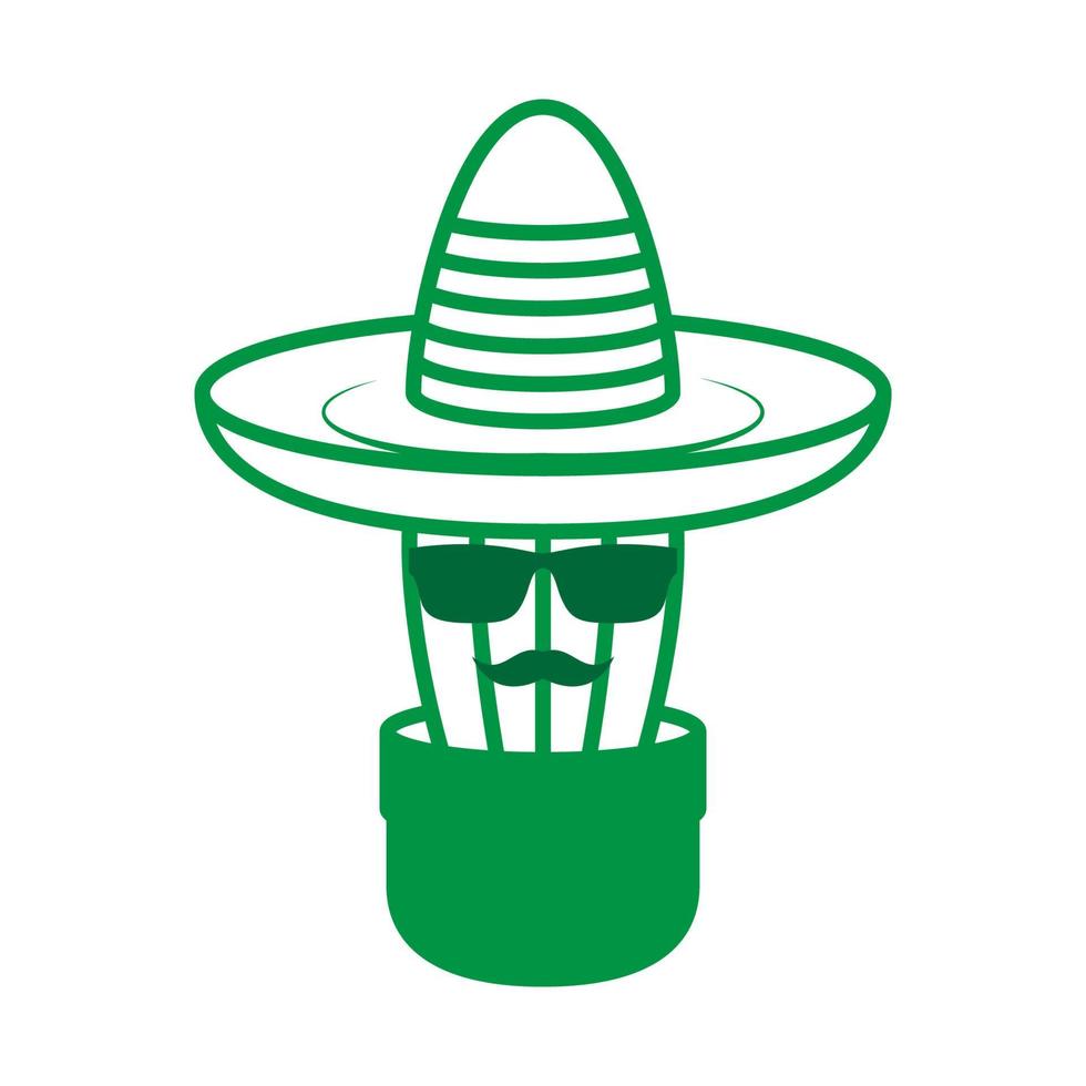 cactus cartoon lijnen mexico met hoed sumbrero logo symbool vector pictogram illustratie grafisch ontwerp