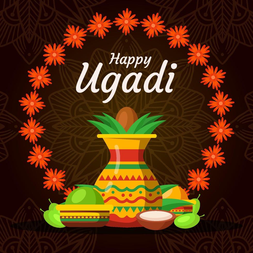 vrolijke ugadi-ontwerpillustratie met bloemen vector