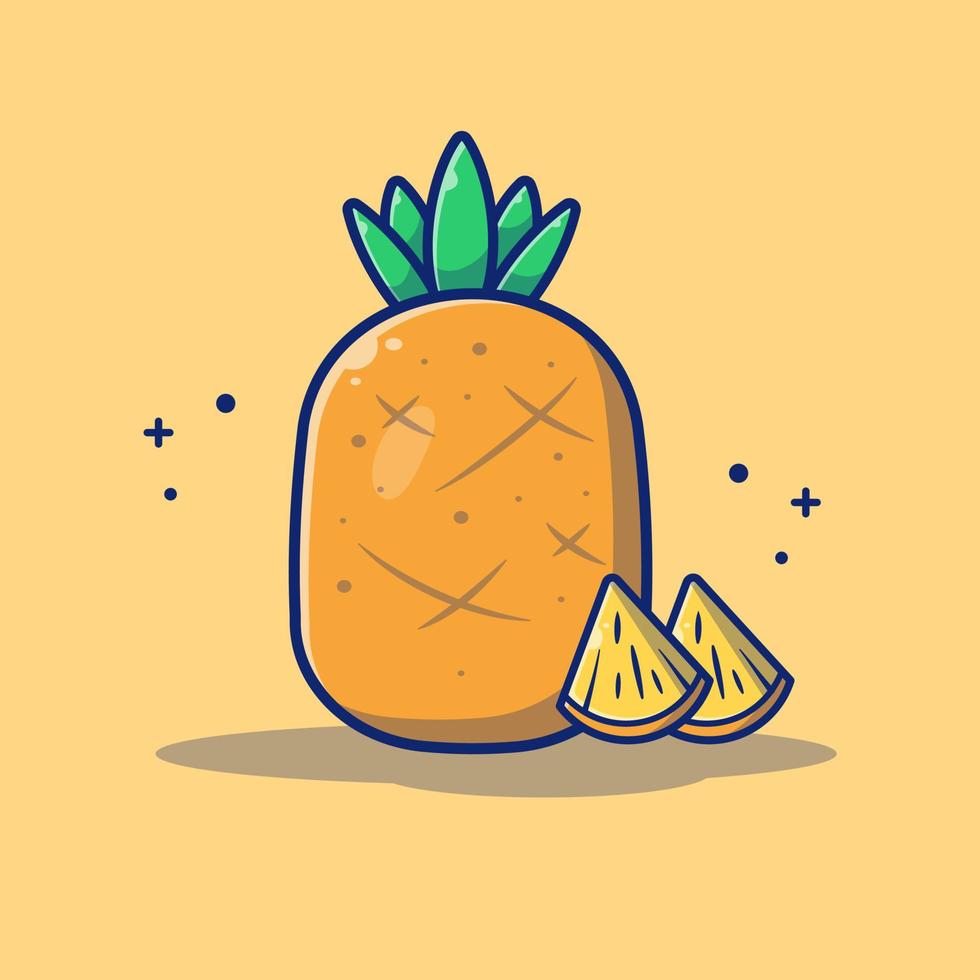 ananas en plakjes ananas cartoon vector pictogram illustratie. voedsel natuur pictogram concept geïsoleerde premium vector. platte cartoonstijl