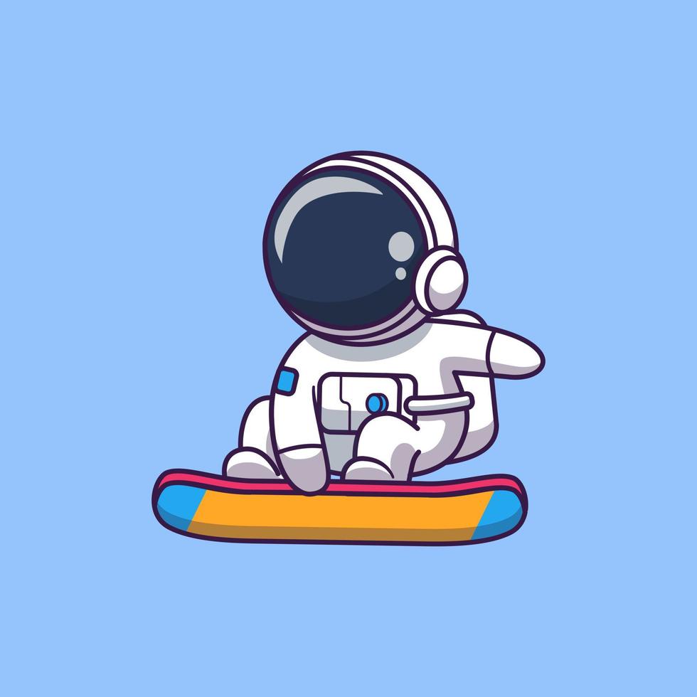 schattige astronaut surfen in de ruimte cartoon vector pictogram illustratie. wetenschap sport pictogram concept geïsoleerde premium vector. platte cartoonstijl