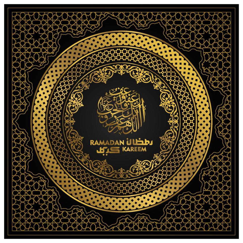 ramadan kareem wenskaart islamitische bloemmotief vector design met gloeiende gouden Arabische kalligrafie voor achtergrond, banner, behang, decoratie, dekking, flyer en brosur