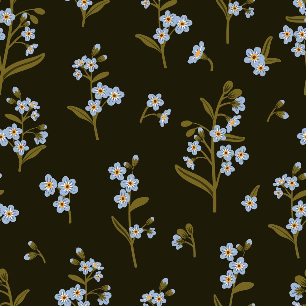 schattige blauwe tak van vergeet me niet bloemen naadloos patroon. delicate zomerkruidentextuur. vectorachtergrond voor papier, omslag, stof, interieur. vector