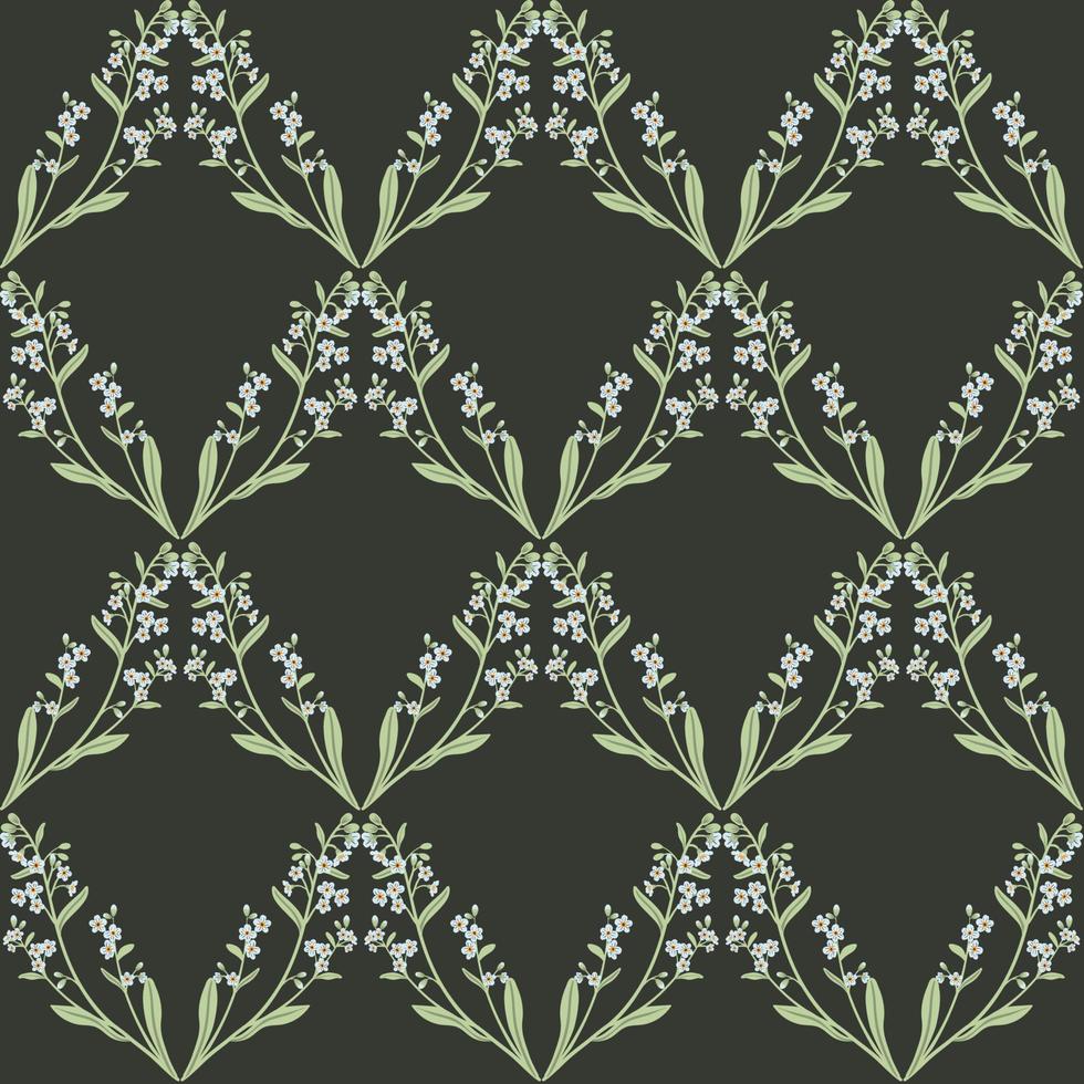 schattige blauwe tak van vergeet me niet bloemen naadloos patroon. delicate zomerkruidentextuur. vectorachtergrond voor papier, omslag, stof, interieur. vector