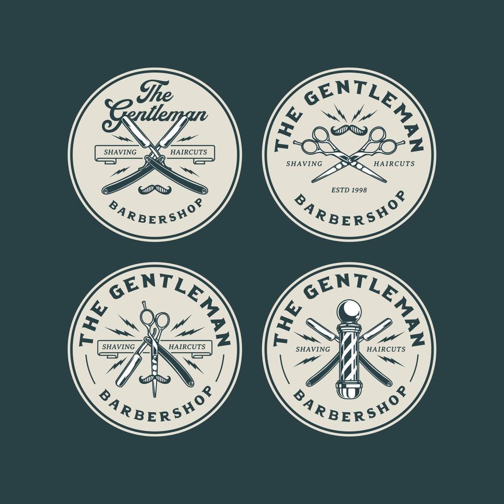 set handgetekende vintage kapperszaak logo badge vector