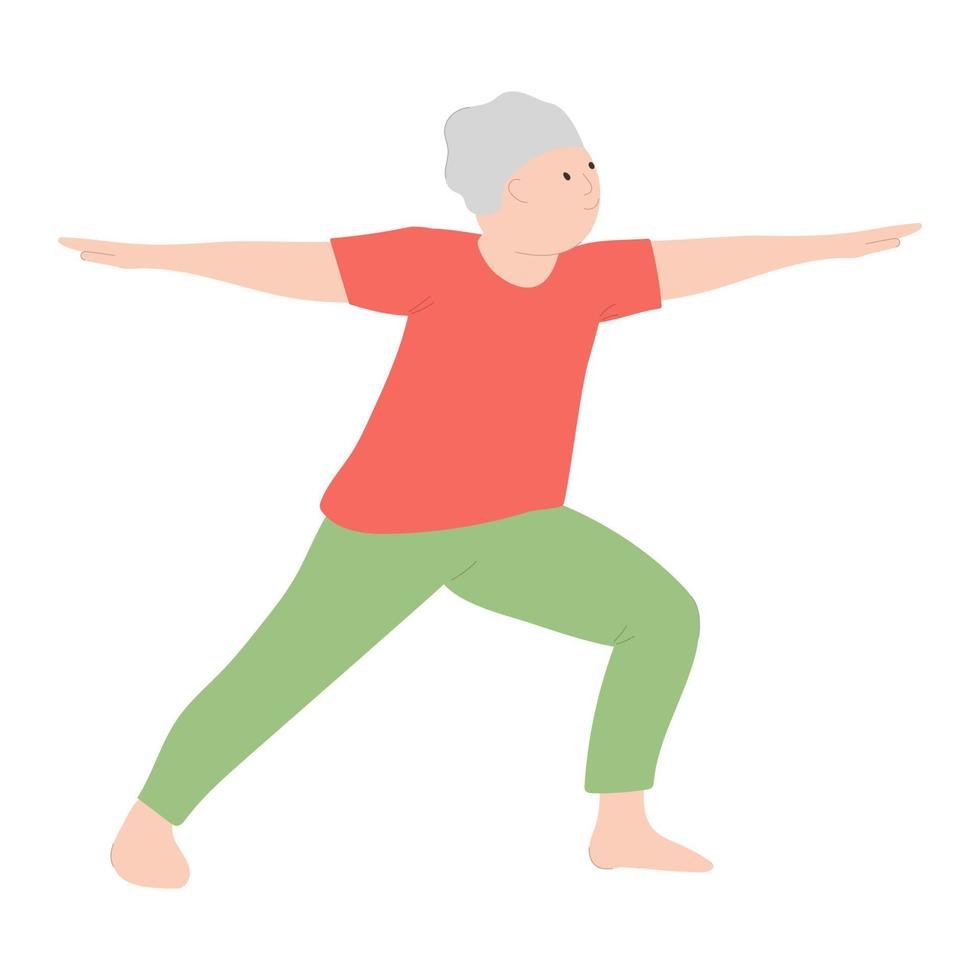 een oudere vrouw die yoga beoefent. vrouw doet asana. vectorillustratie op witte achtergrond. handtekening. voor print, webdesign. vector