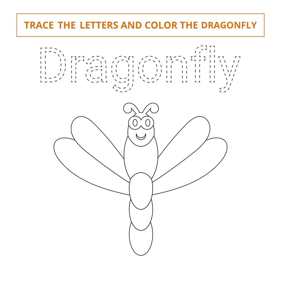 traceer de letters en kleur de dragonfly.game voor kinderen. vector