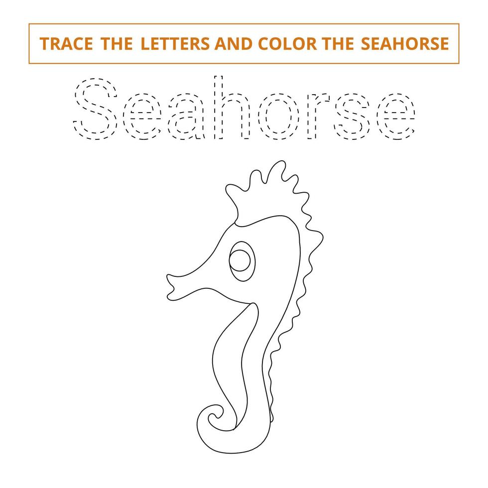 traceer de letters en kleur het seahorse.game voor kinderen. vector