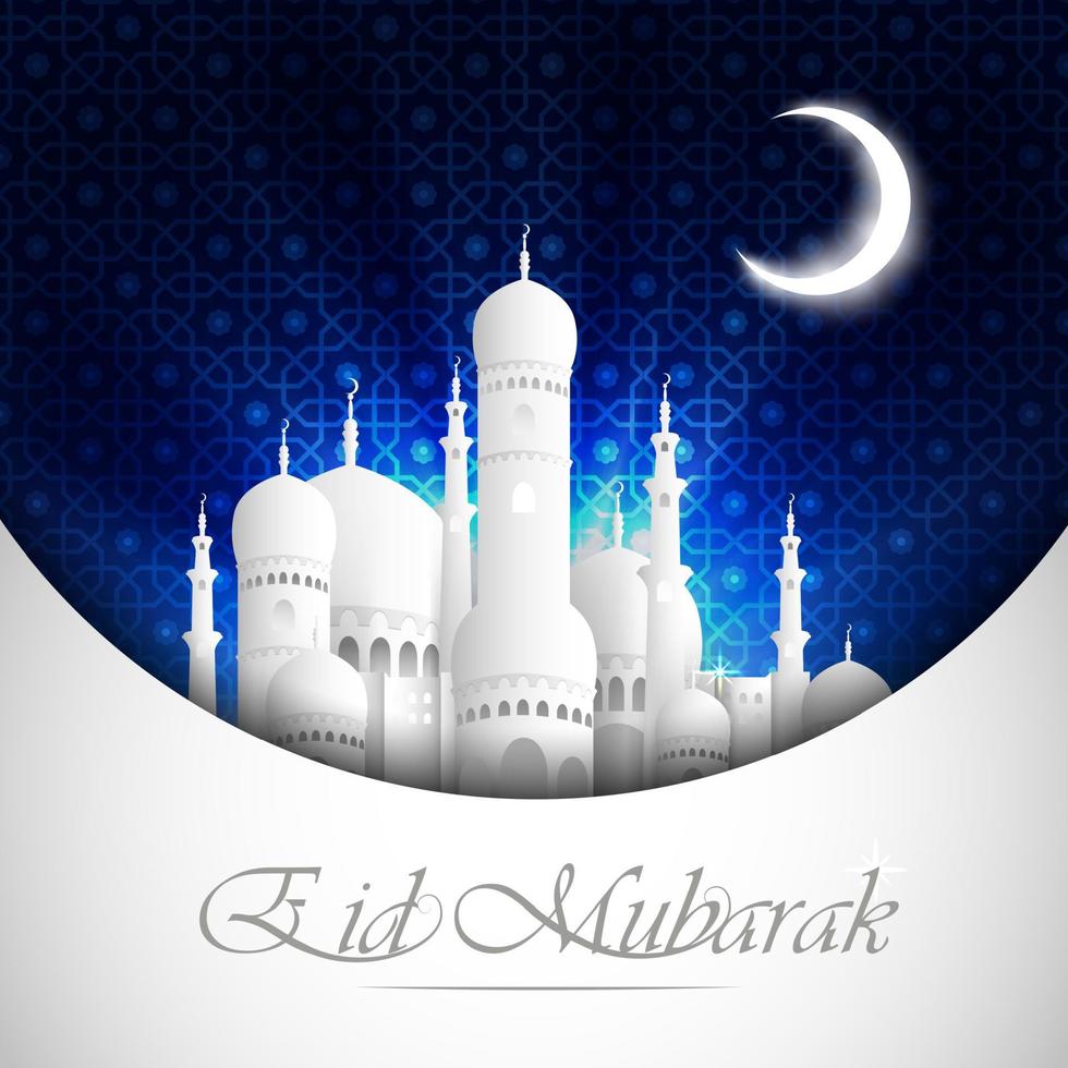 eid mubarak achtergrond met moskee uitzicht nacht vector