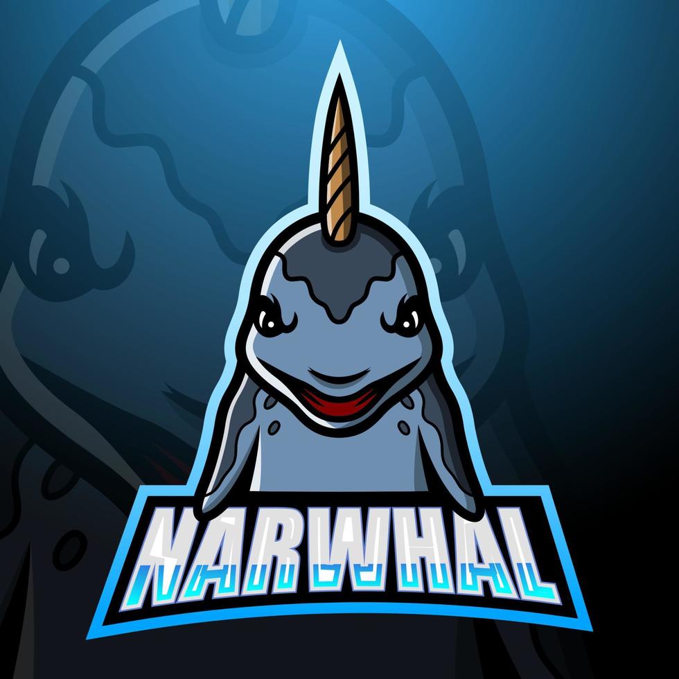 narwal mascotte esport logo ontwerp vector