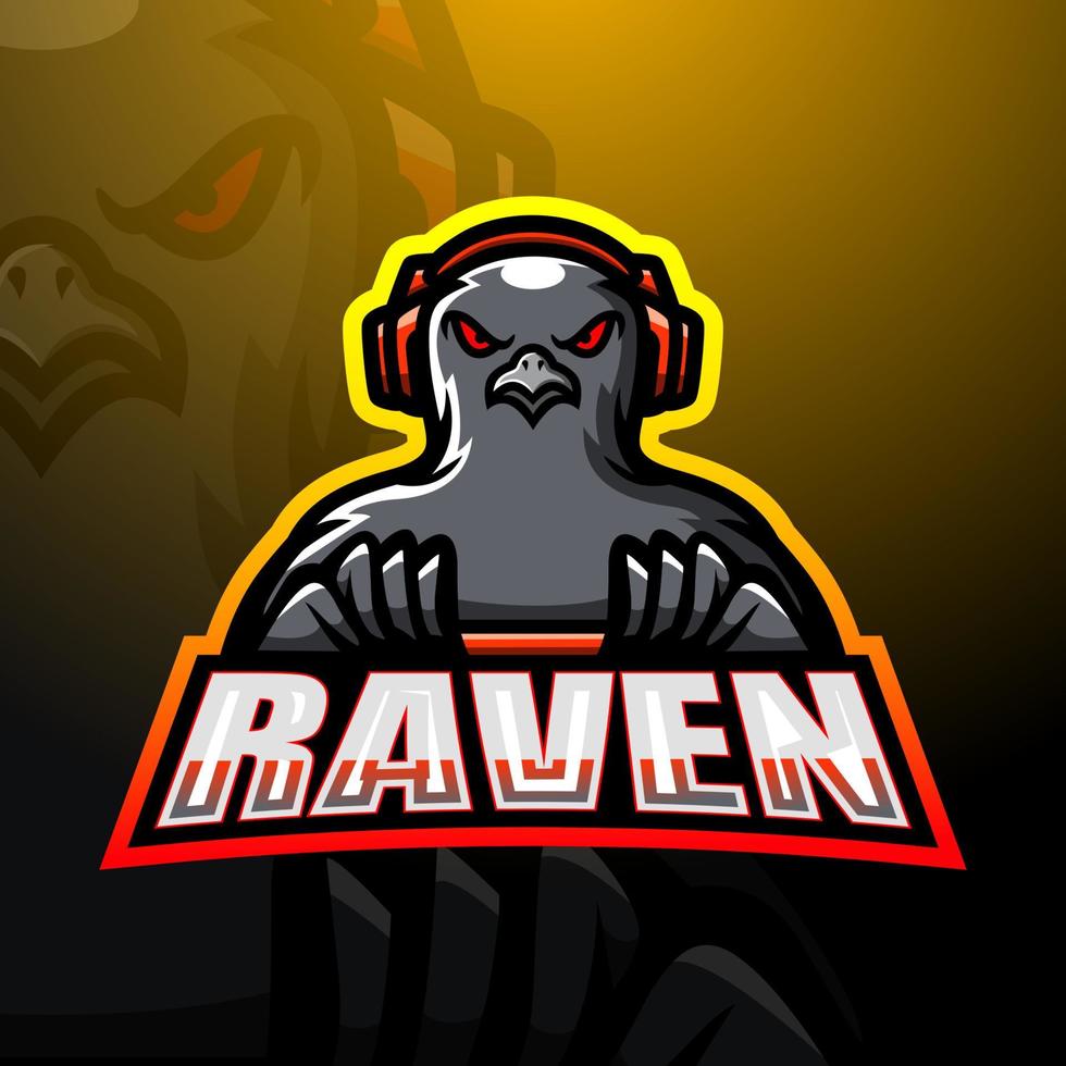 raven game player esport mascotte logo ontwerp vector