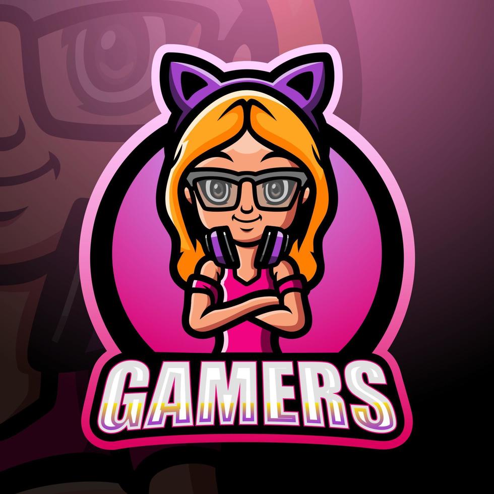 gamer meisje mascotte esport logo ontwerp vector