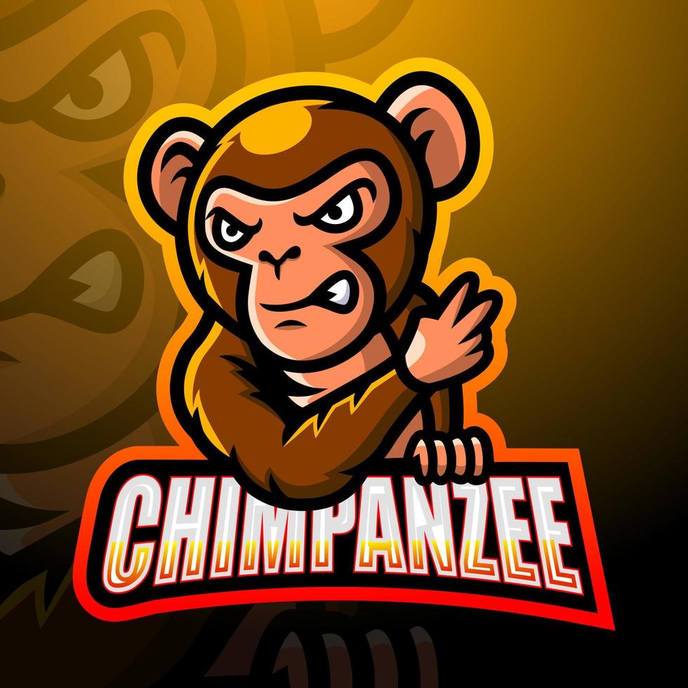 chimpansee mascotte esport logo ontwerp vector
