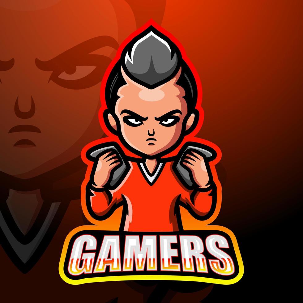 gamer jongen mascotte esport logo ontwerp vector