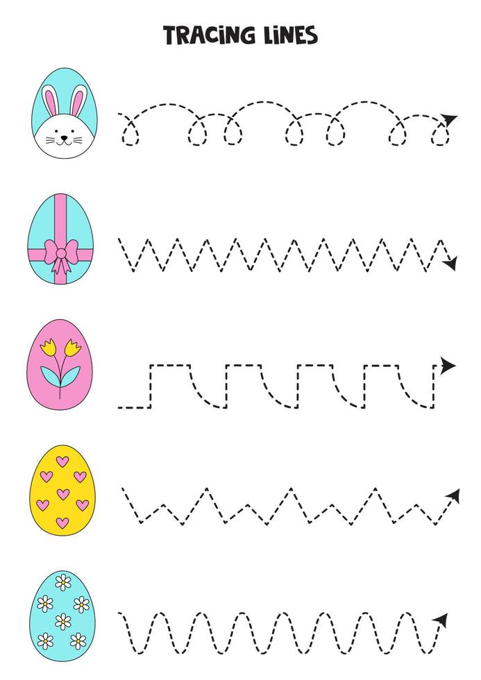 traceerlijnen met schattige paaseieren. Schrijf oefening. vector