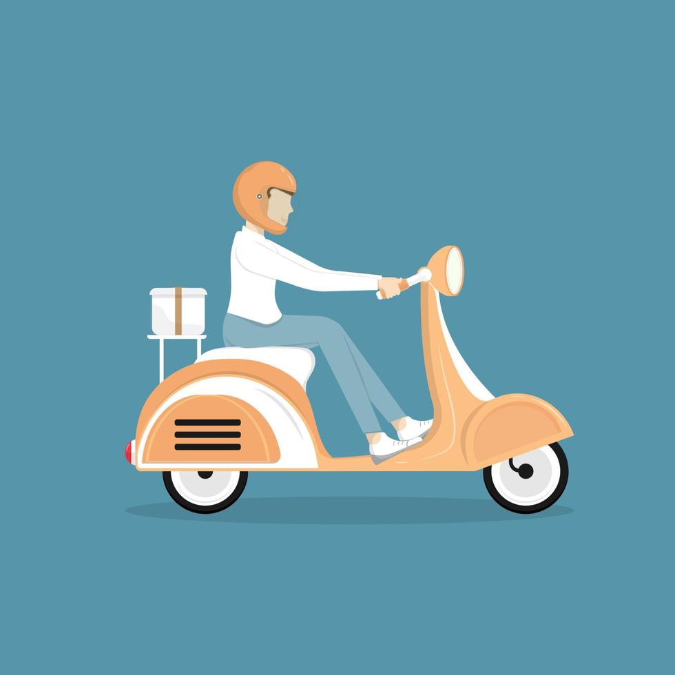 vector creatief handgetekend ontwerp, schattige scooters met jonge man rijden.