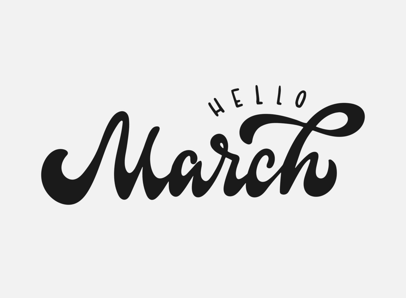 'hallo maart' hand belettering citaat op witte achtergrond voor prints, kalenders, posters, banners, kaarten, enz. typografie inscriptie ontwerp. eps 10 vector