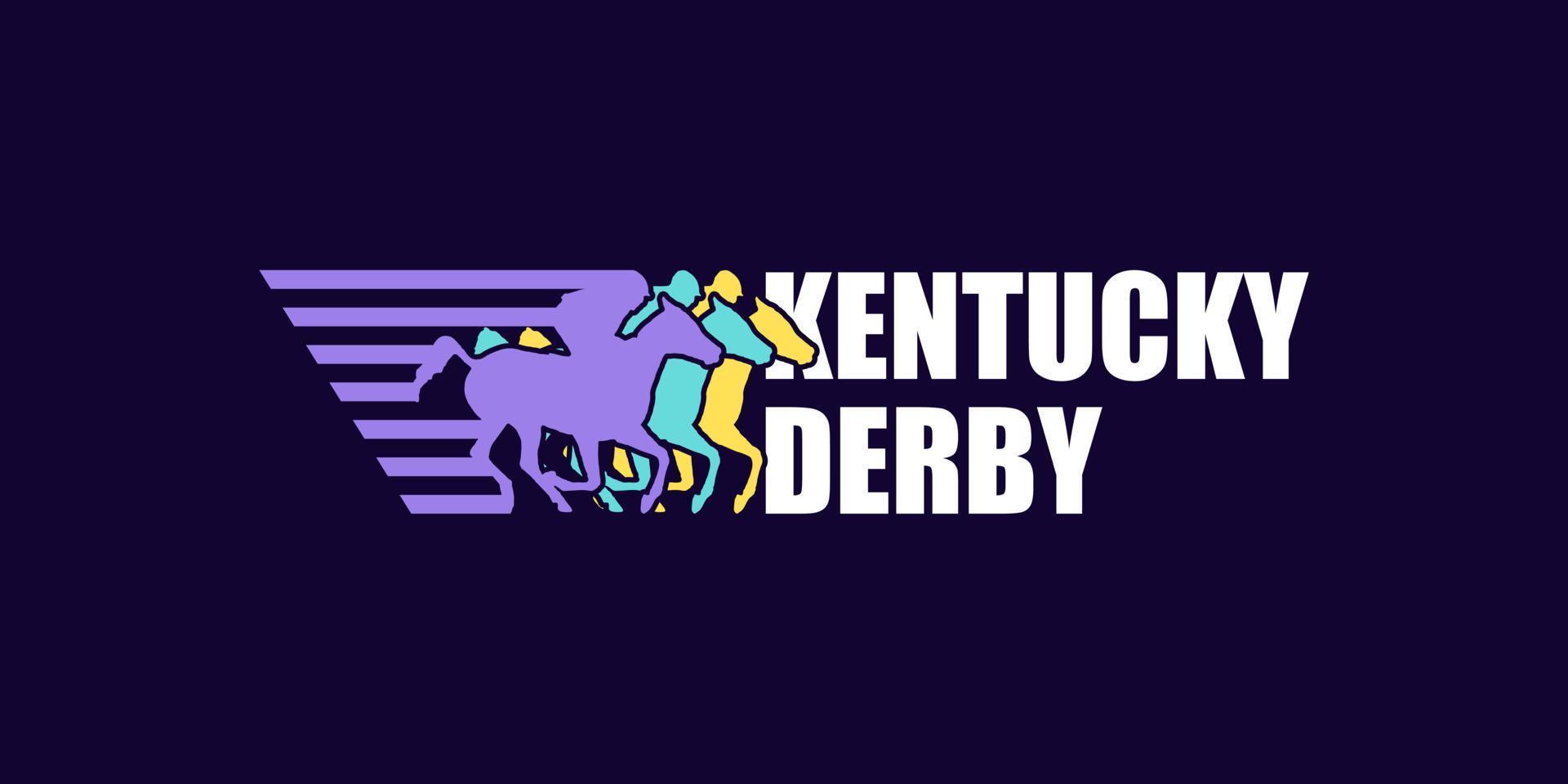 drie verschillende gekleurde paarden en Kentucky Derby-tekst vector