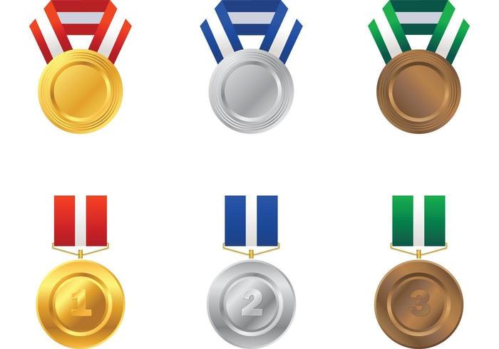 Goud, Zilver en Bronzen Medaille Vector Pack