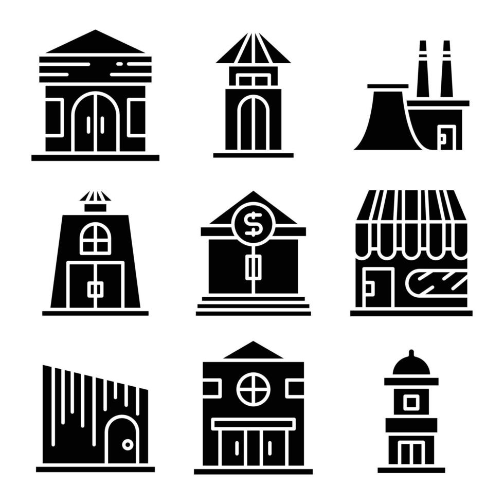 winkel-, bank- en gebouwpictogrammen vector