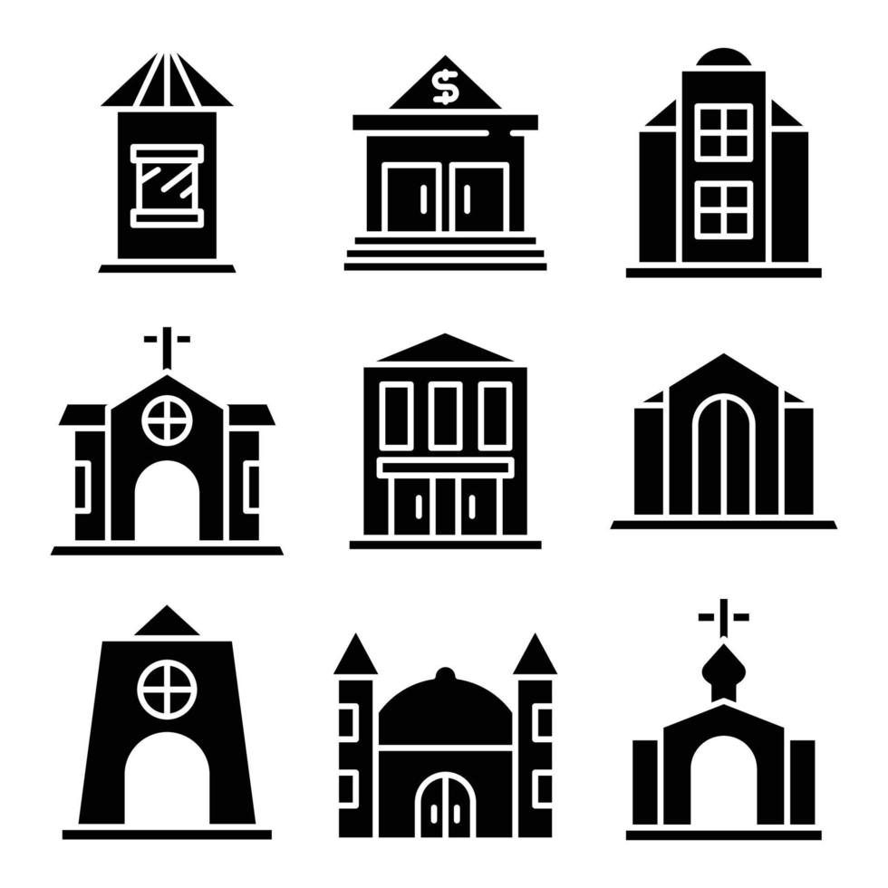 kerk-, bank- en paleispictogrammen vector