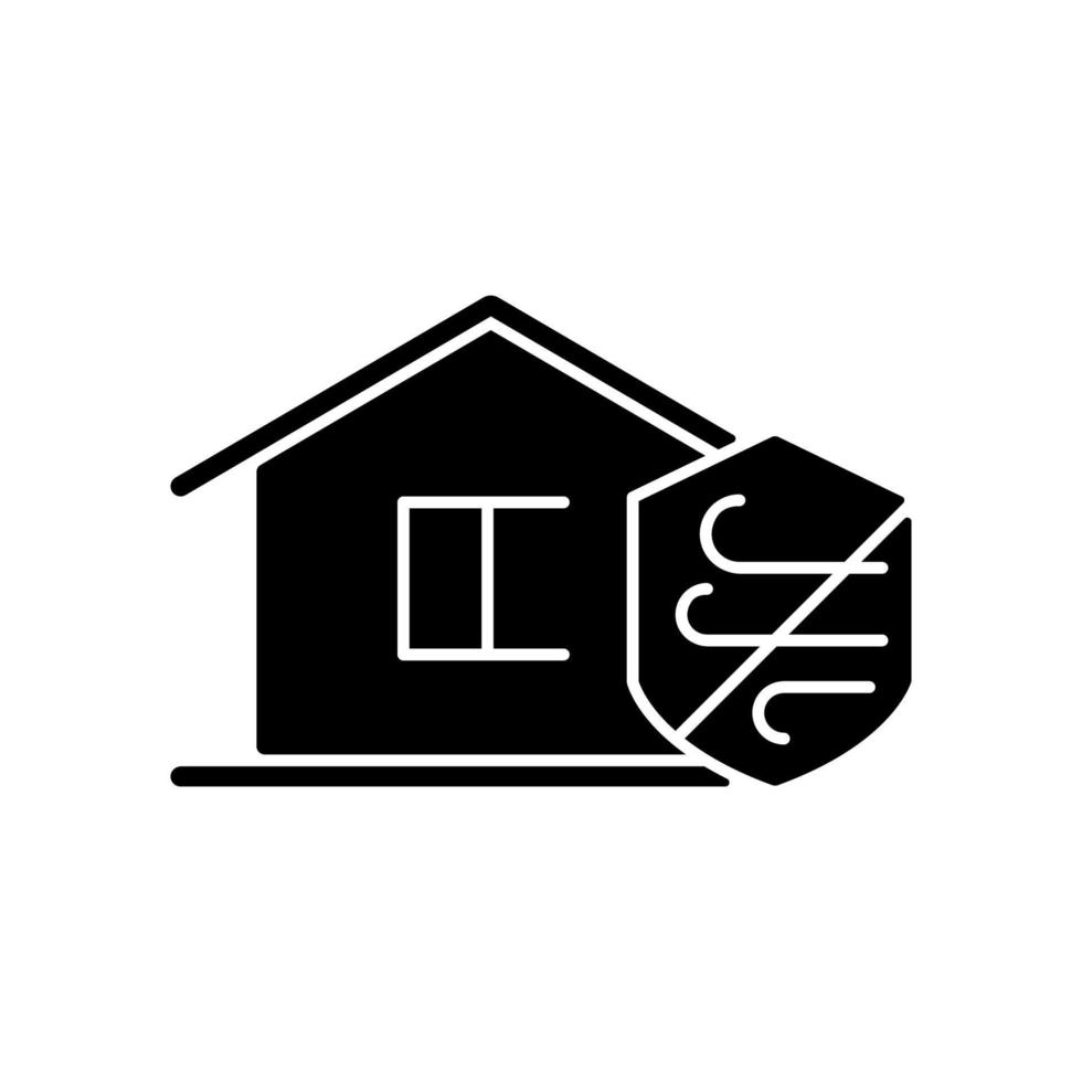 weersbestendigheid zwart glyph-pictogram. weerbestendig appartementsgebouw. orkaanbestendige woning. bestand tegen extreem weer huis. silhouet symbool op witte ruimte. vector geïsoleerde illustratie