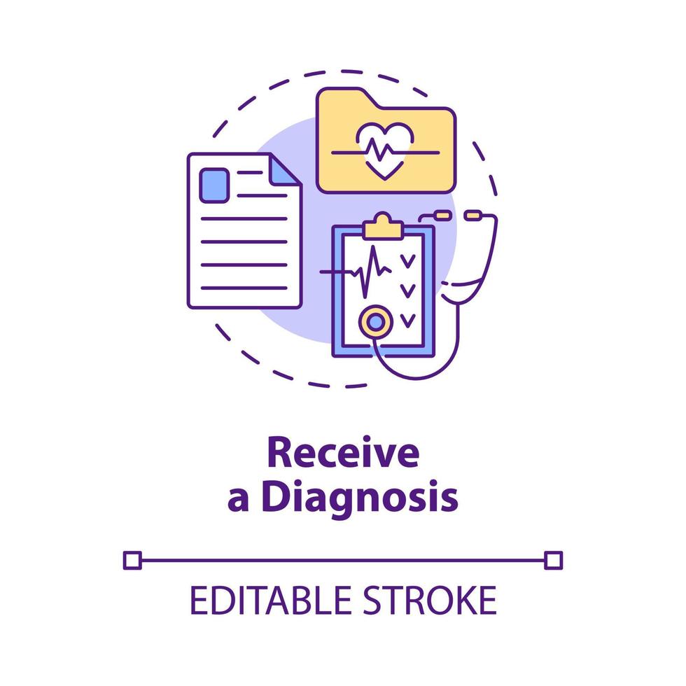 diagnose concept icoon ontvangen. professioneel medisch advies. hartonderzoek in de kliniek. fysiotherapie abstracte idee dunne lijn illustratie. vector geïsoleerde omtrek kleur tekening. bewerkbare streek