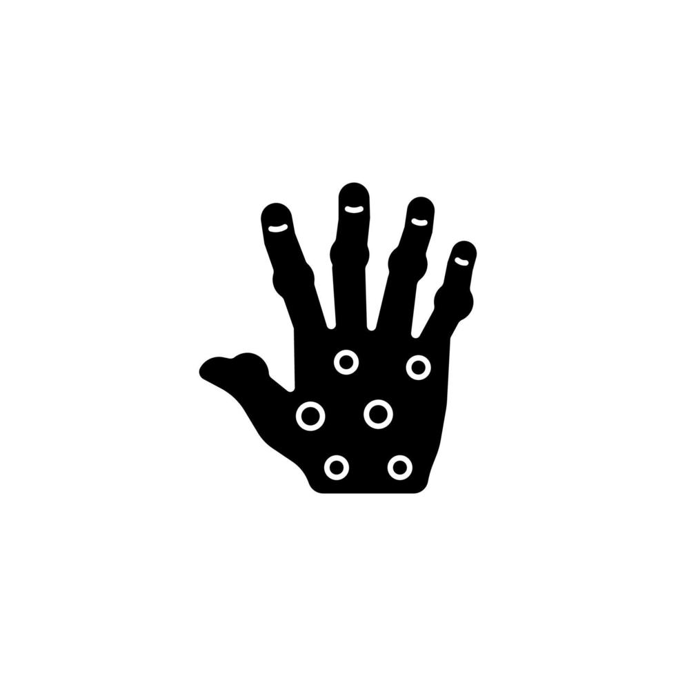 artritis psoriatica zwart glyph-pictogram. pijnlijke vinger- en handgewrichten. blijvende schade aan de botten. chronische ontstekingsziekte. silhouet symbool op witte ruimte. vector geïsoleerde illustratie