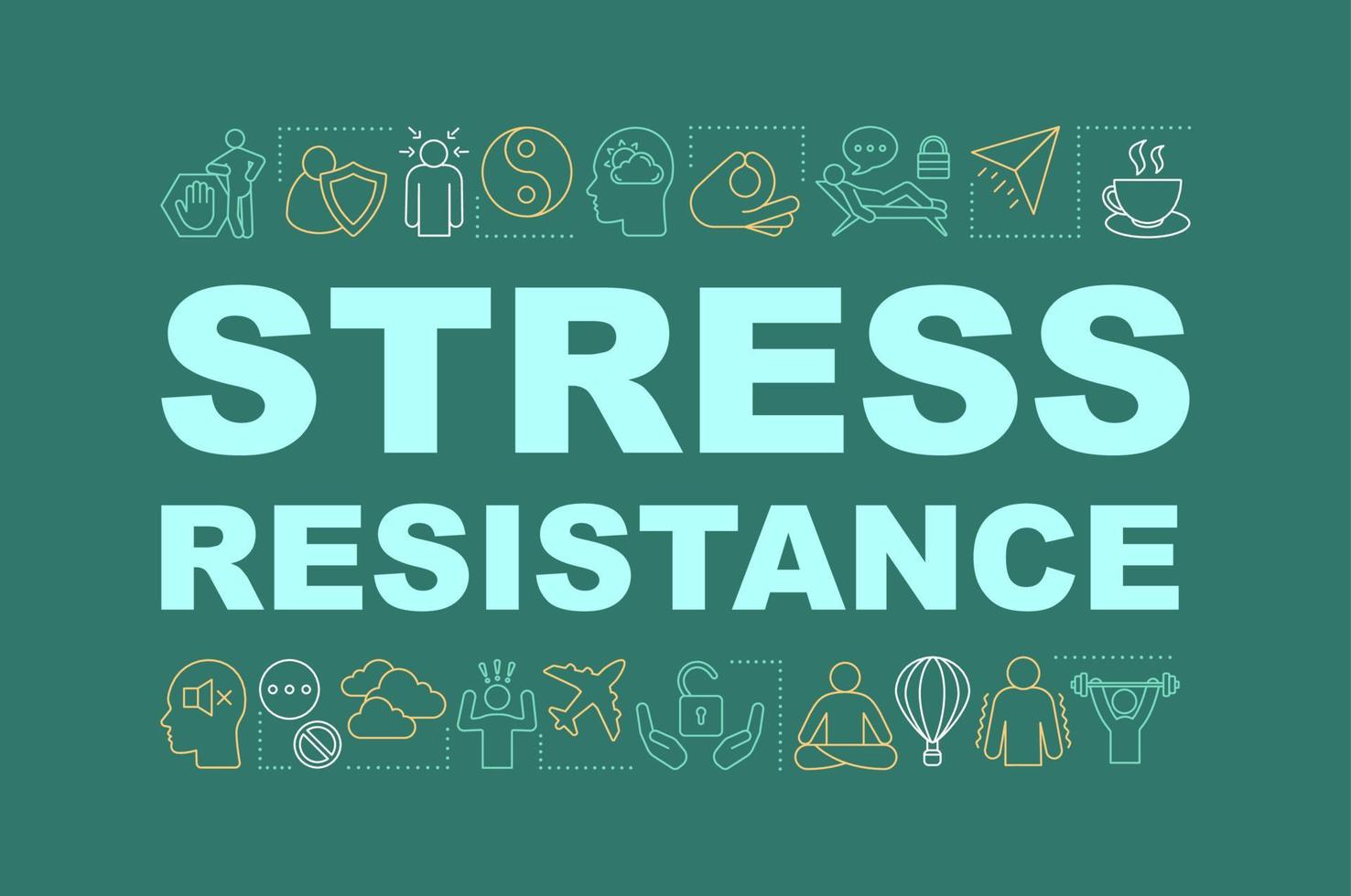 stress weerstand woord concepten banner. rustgevend en ontspannend. angst omgaan. geïsoleerde belettering typografie idee met lineaire pictogrammen. stress overwinnen. vector overzicht illustratie