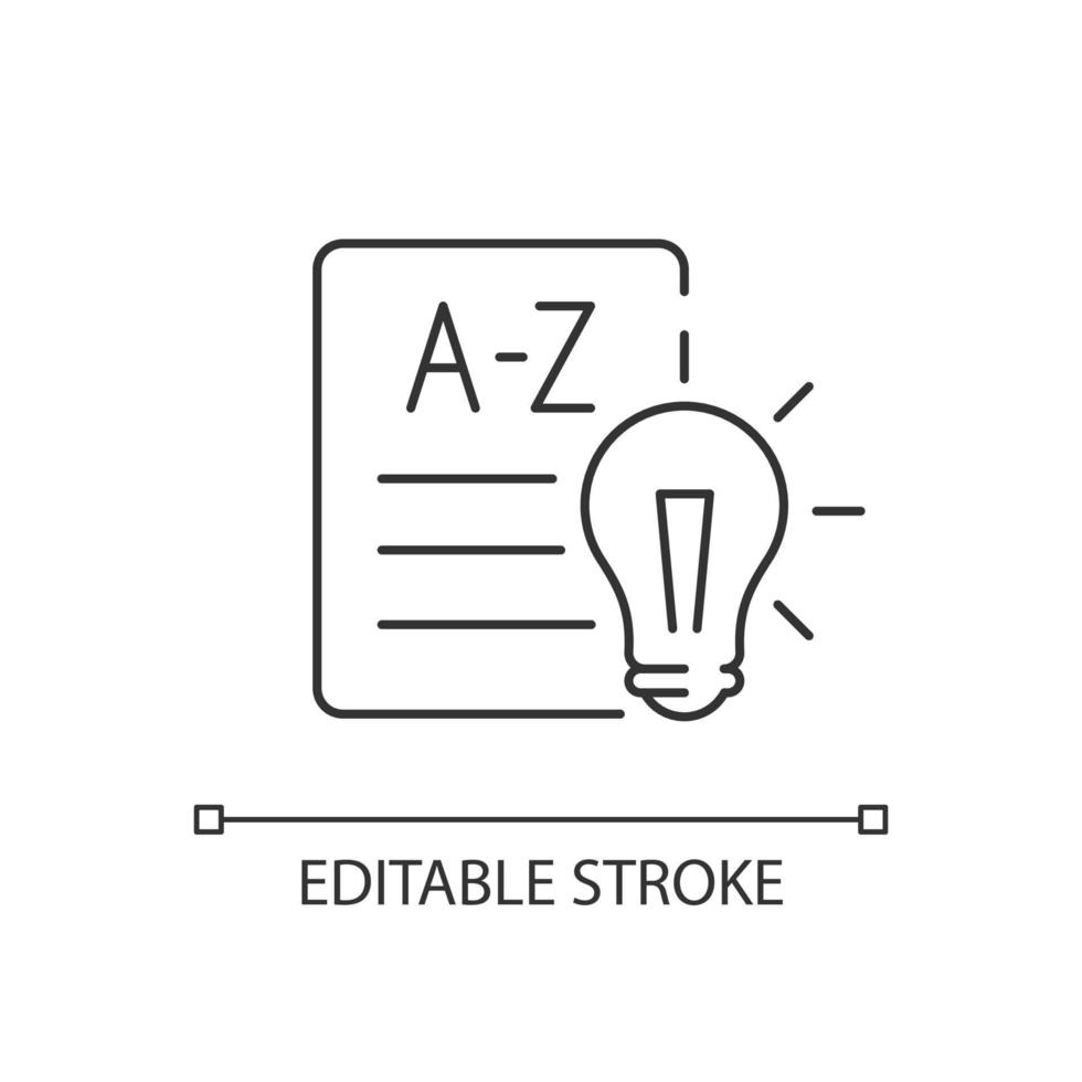 taal kunst lineaire pictogram. lezen, schrijven van vaardigheden op scholen, universiteiten. dunne lijn aanpasbare illustratie. contour symbool. vector geïsoleerde overzichtstekening. bewerkbare streek