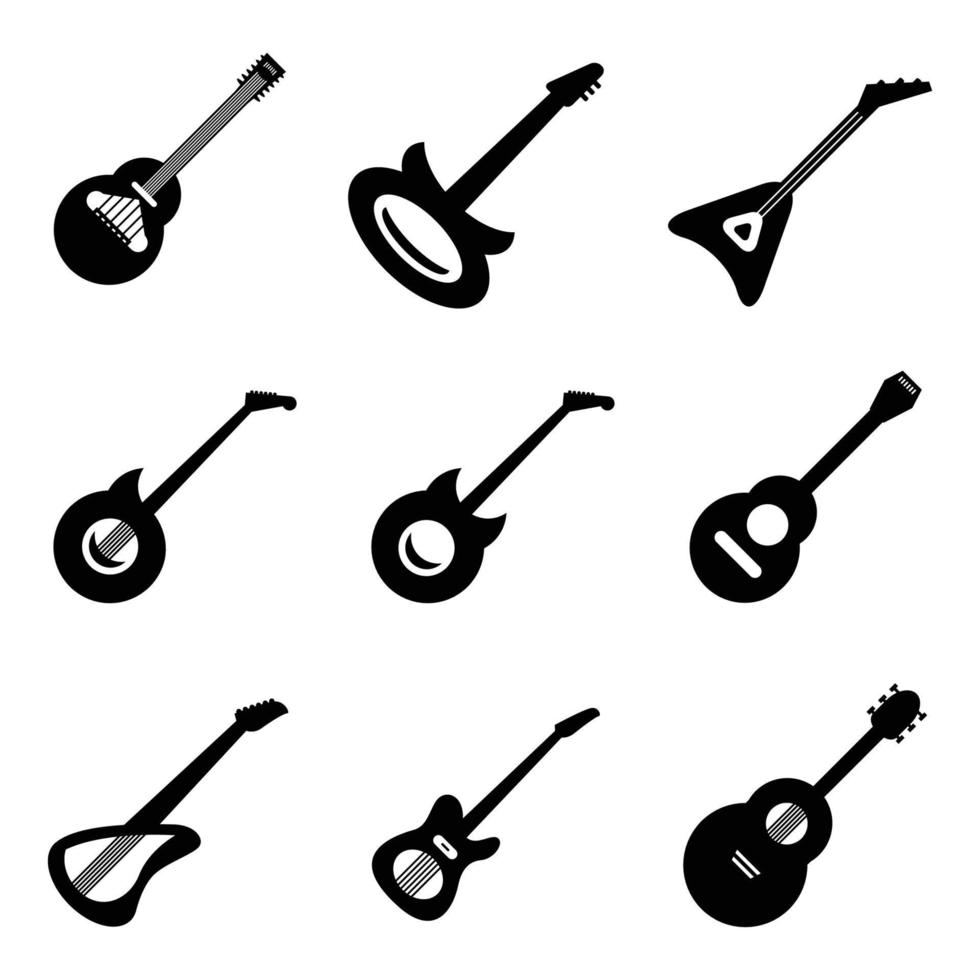 zwarte gitaar iconen set vector