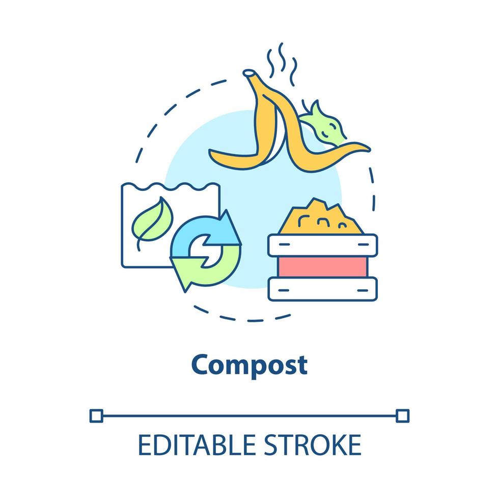 compost concept icoon. organisch afval. gerecycled afval. minimaliseer afval abstracte idee dunne lijn illustratie. geïsoleerde overzichtstekening. bewerkbare streek. roboto-medium, talloze pro-bold lettertypen gebruikt vector