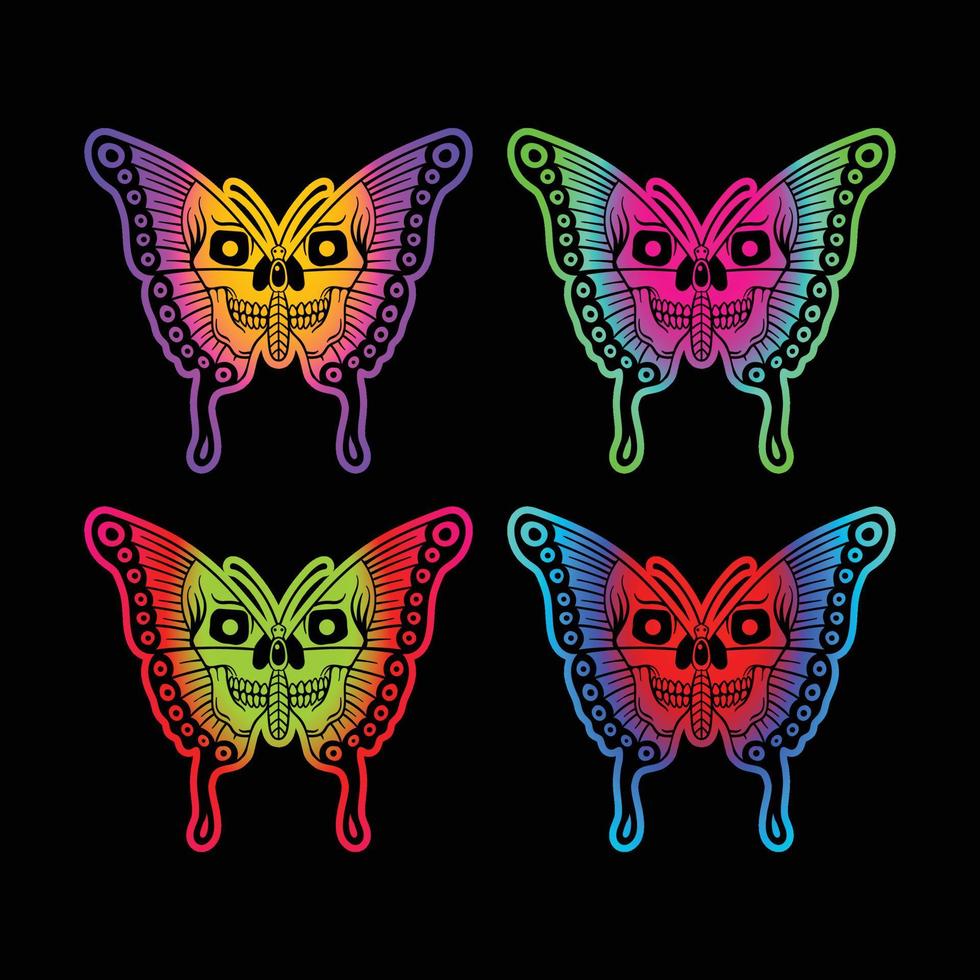 kleurrijke handgetekende vlinderillustratie met schedel voor sticker, tatoeage, enz. gratis vector